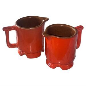 2 1970s Frankoma Pottery Burnt Red Orange 4 OZ Footed Retro Vintage Creamer Cups